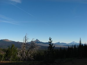 Belknap Crater, Little Belknap Crater, Mt. Washington, Three Fingered Jack, Mt. Jefferson, and Mt. Hood from L to R